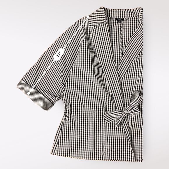 Talbots Petites Tie Front Gingham Jacket Womens Size L Black White Minimalist - Picture 5 of 9